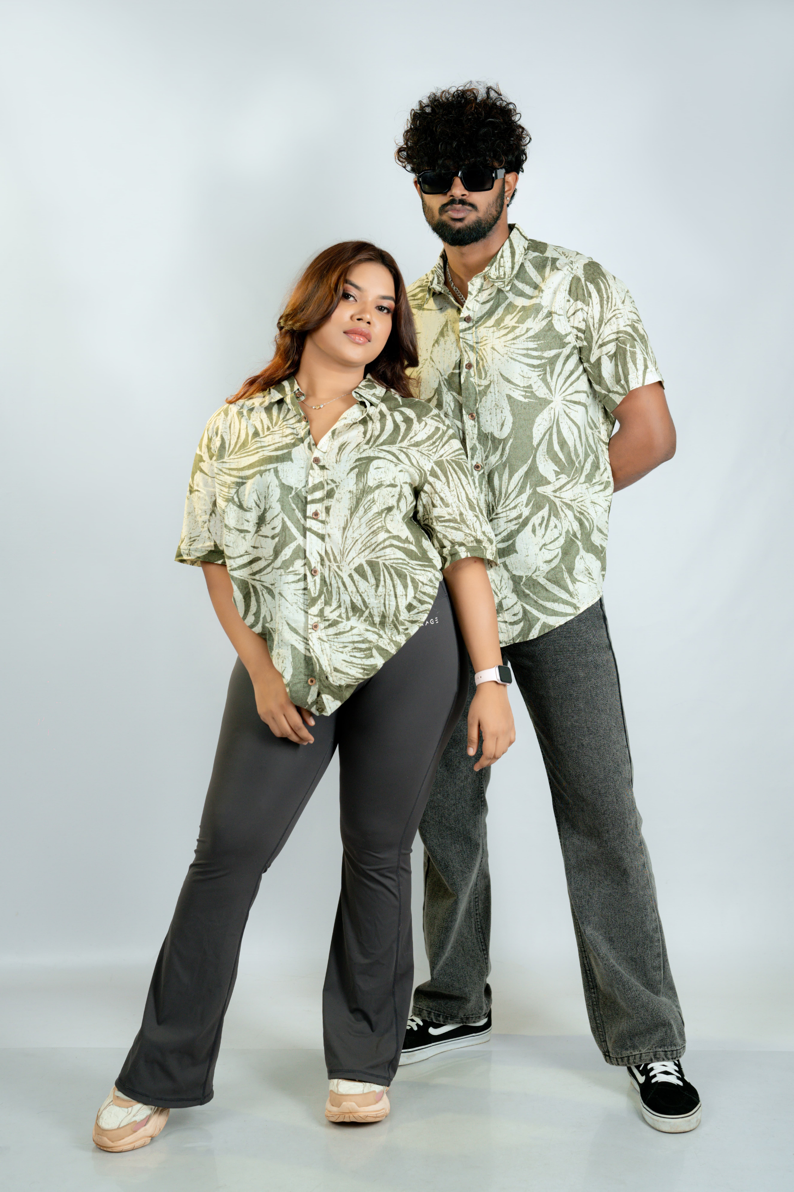 Khaki green printed unisex shirt Khaki green printed unisex shirt
